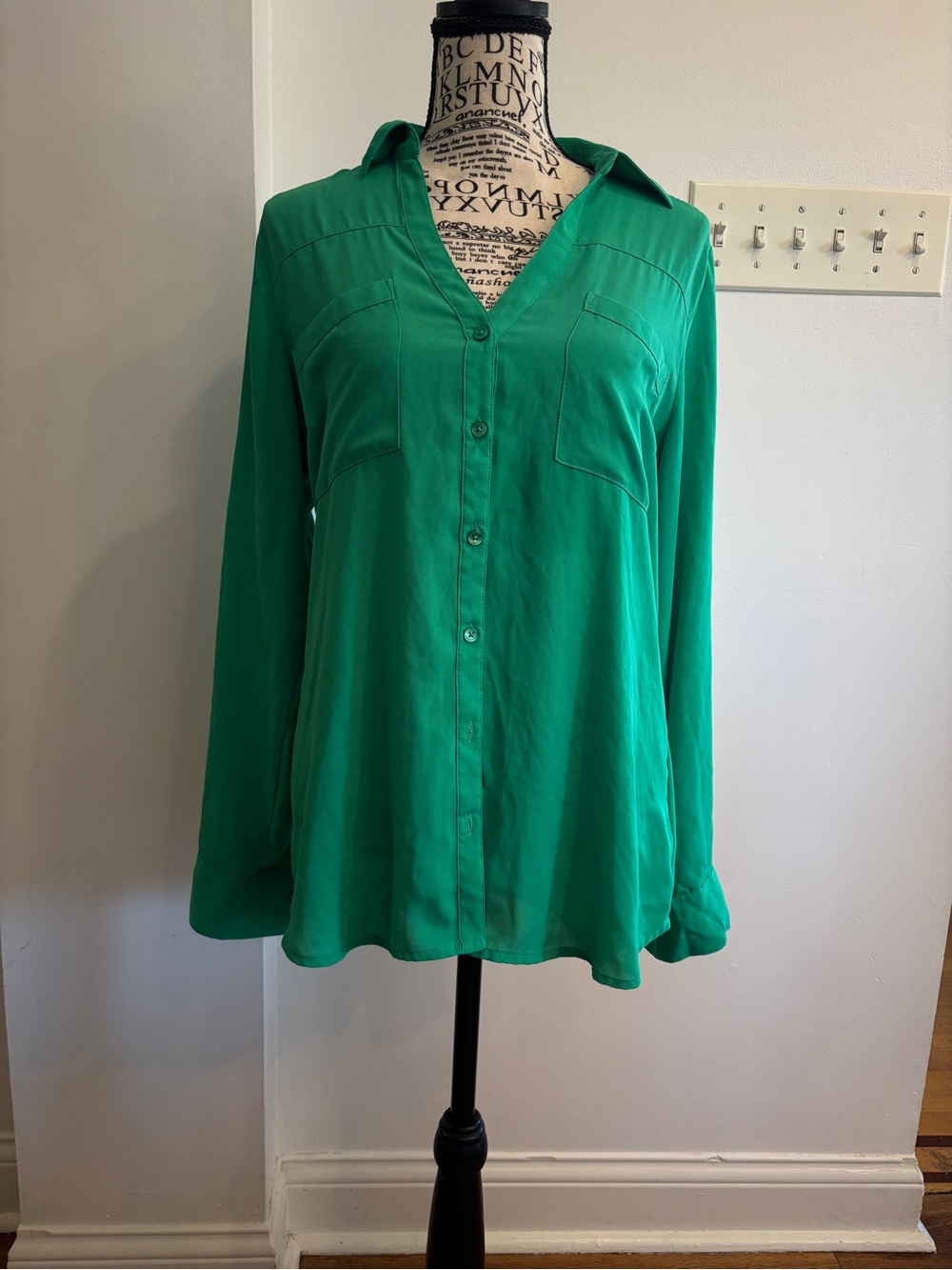 Express Green Long-Sleeve Button-Front Shirt